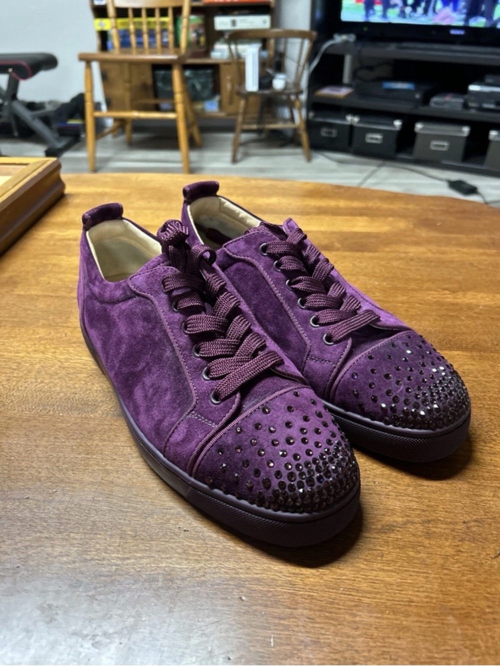 Christian Louboutin Purple Suede Studded Low-Top Sneakers